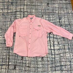Columbia PFG Shirt Mens Medium Pink Long Sleeve Vented Fishing Button Outdoor